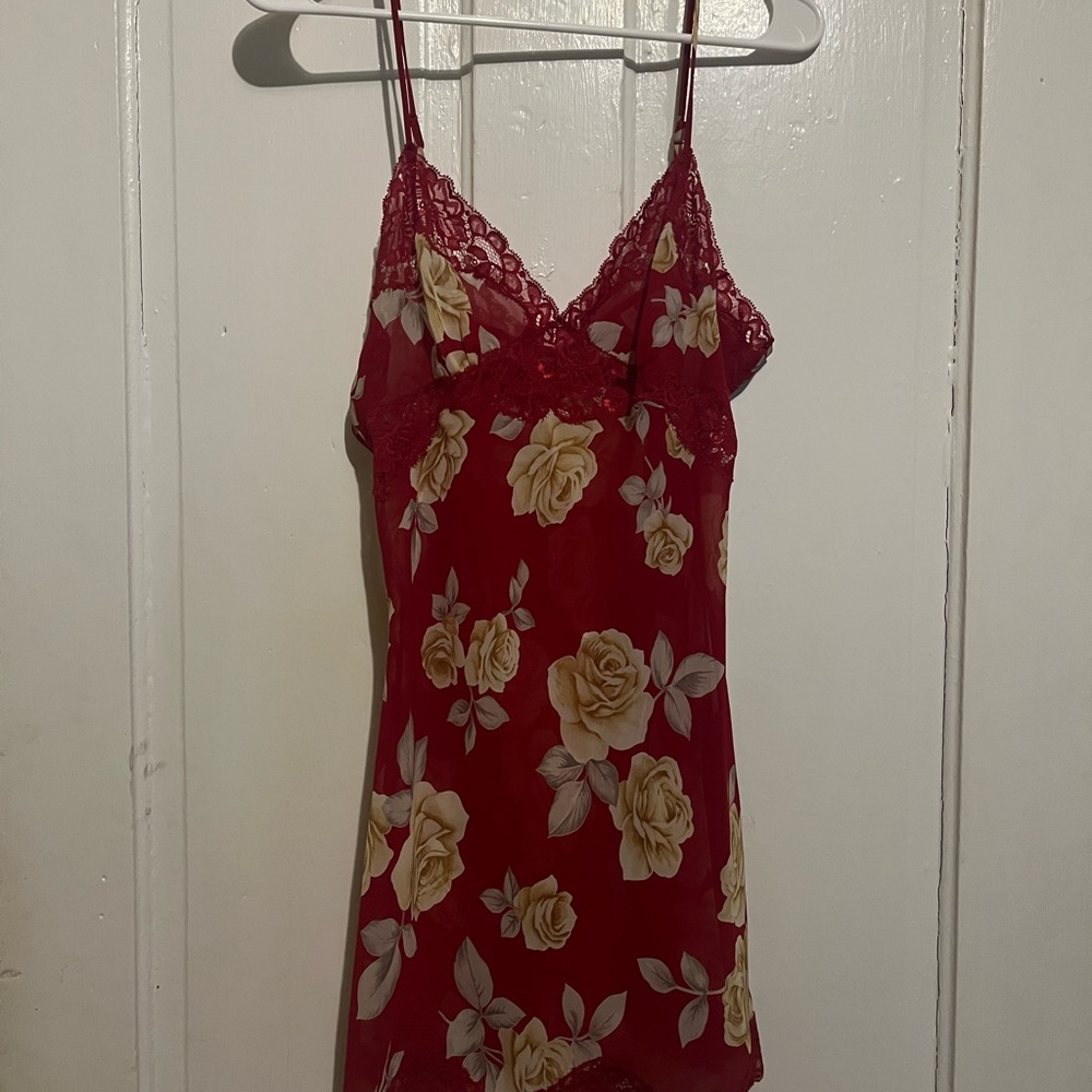 Y2K Victoria’s Secret Floral Lace Trim Red Nightgown
